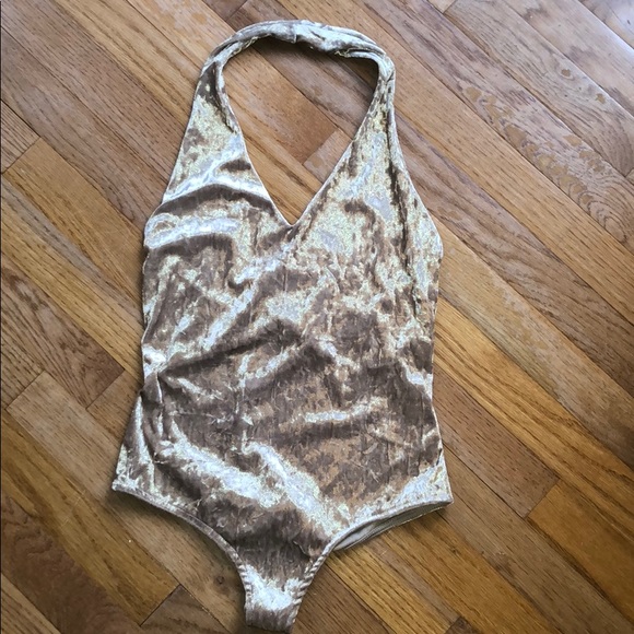 La Hearts Tops - LA Hearts Crusted Gold Velvet Bodysuit